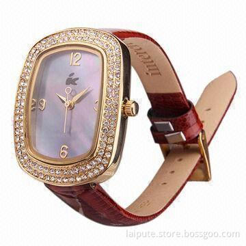 Fashionable Crystal Ladies' Wrist Watch with Leather Strap